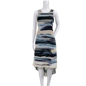 Karen Kane Blue Lagenlook Artsey Boho Whimsy Blue Earthy Hi Low Chiffon Dress S